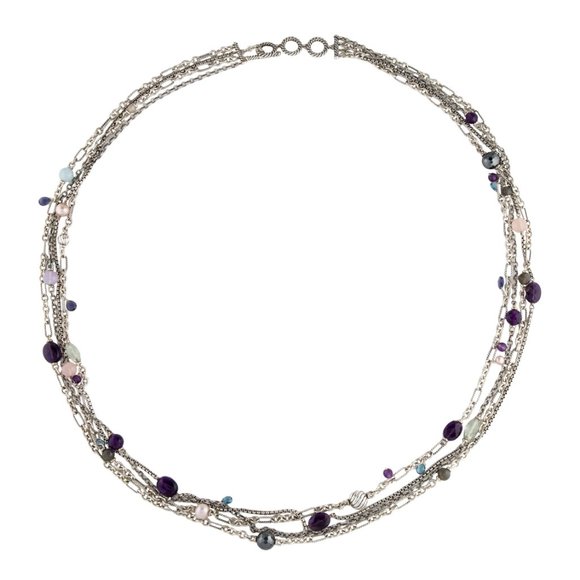 DAVID YURMAN STUNNING STERLING SILVER PEARL & MULTISTONE BIJOUX NECKLACE - Picture 2 of 6
